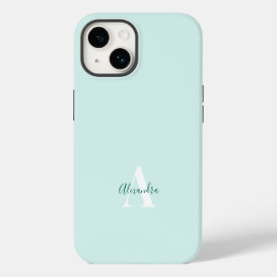 Mint & Green Modern Initial Monogram iPhone 14 Case