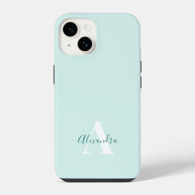 Mint & Green Modern Initial Monogram iPhone Case (Back)