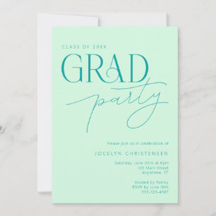 Mint Green Modern Minimal Grad Party Invitation