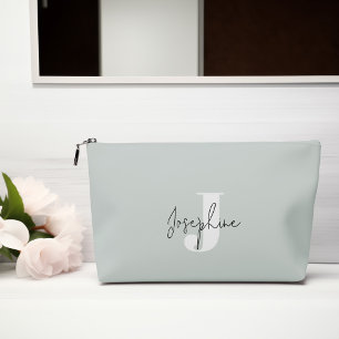 Mint Green Modern Minimalist Monogrammed Accessory Pouch