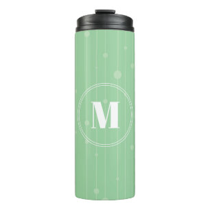 Mint green modern stripes and dots, initial letter thermal tumbler