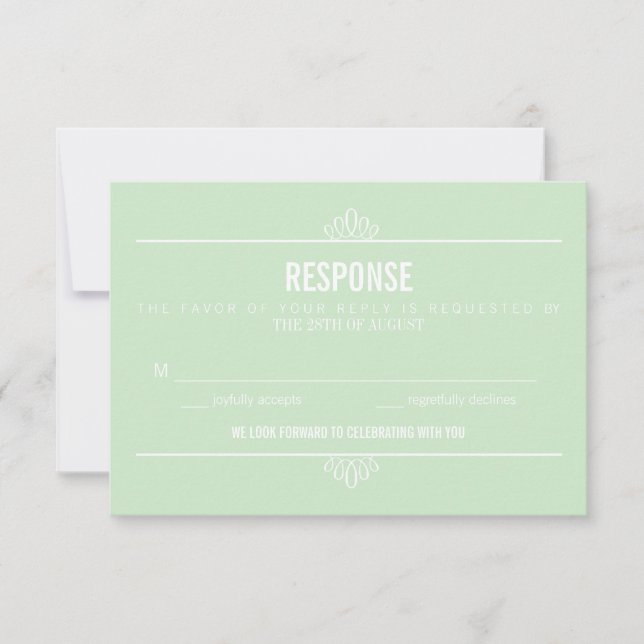 Mint Green Modern Typography and Flowers RSVP Card (Front)