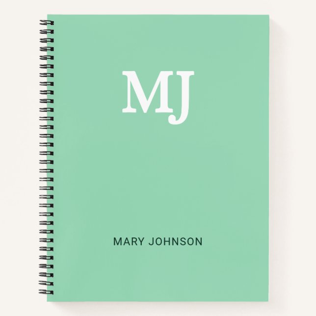 Mint Green Monogram 2 two letter Initials Modern Notebook (Front)