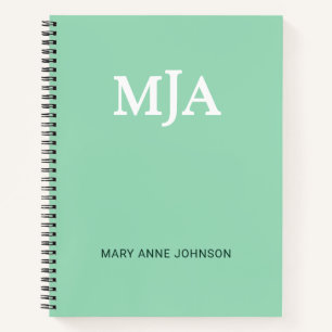 Mint Green Monogram 3 three letter Initials Modern Notebook