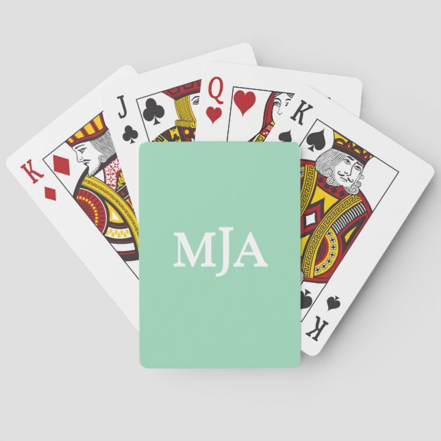 Mint Green Monogram 3 three letter Initials Modern Playing Cards (Back)