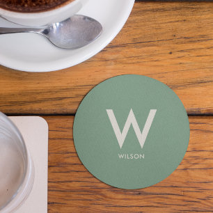 Mint Green Monogram Personal Party Round Paper Coaster