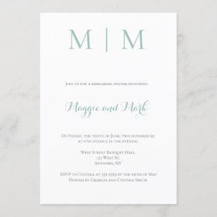 Mint green monogram rehearsal dinner invitations