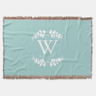 Mint Green Monogram Throw Blanket