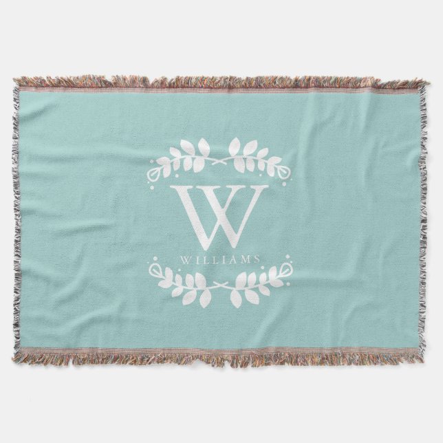 Mint Green Monogram Throw Blanket (Front)