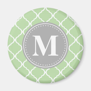 Mint Green Moroccan Lattice Grey Monogram Magnet