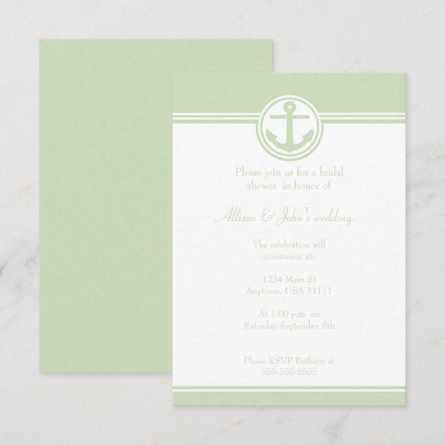 Mint Green Nautical Anchor Bridal Shower Invite (Front/Back)