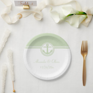 Mint Green Nautical Anchor Paper Plate