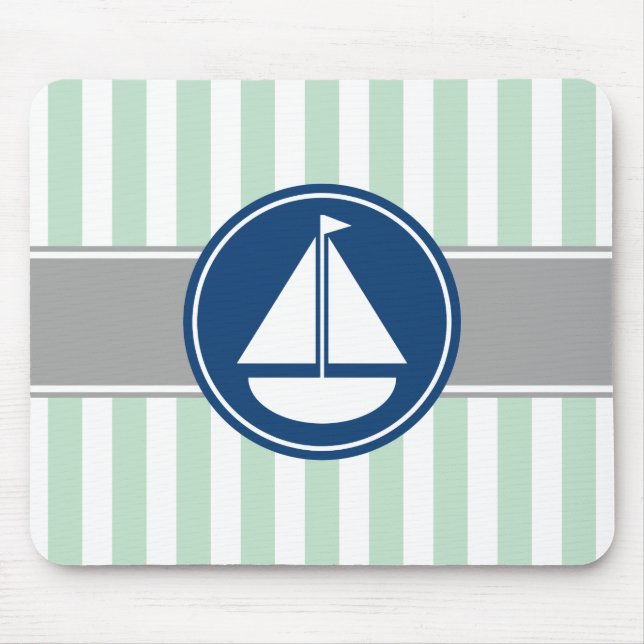 Mint Green Nautical Sailboat Stripes Mouse Pad (Front)