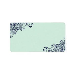 Mint Green & Navy Blue Lace Blank Wedding Address Label