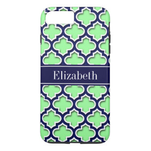 Mint Green, Navy Moroccan #5DS Navy Name Monogram iPhone 8 Plus/7 Plus Case