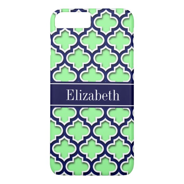 Mint Green, Navy Moroccan #5DS Navy Name Monogram Case-Mate iPhone Case (Back)