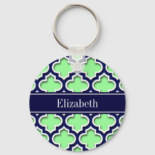 Mint Green, Navy Moroccan #5DS Navy Name Monogram Keychain