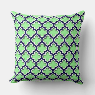 Mint Green Navy White Moroccan Quatrefoil #5DS Throw Pillow