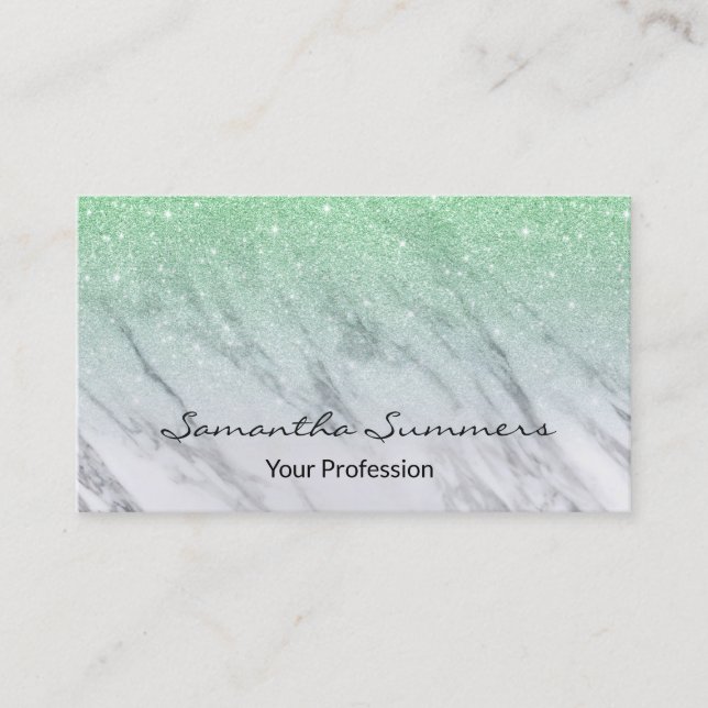 Mint Green Ombre Glitter Marble Customize Glitter Business Card (Front)