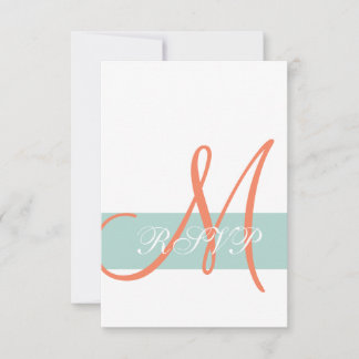 Mint Green Orange Monogram Wedding RSVP Card