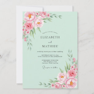 Mint Green Painted Blossom Wedding Invitation