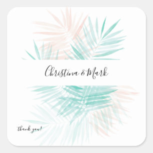 Mint Green Palm Leaf Thank You Square Sticker