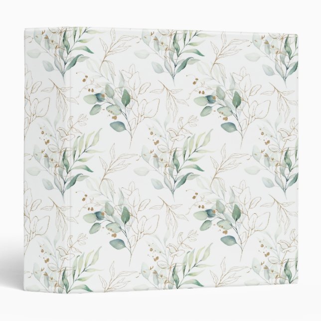 Mint Green Pastel Floral Greenery Pattern Binder (Front/Spine)