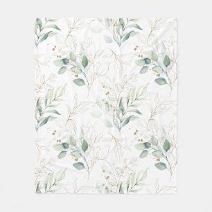 Mint Green Pastel Floral Greenery Pattern Fleece Blanket