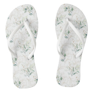 Mint Green Pastel Floral Greenery Pattern Flip Flops