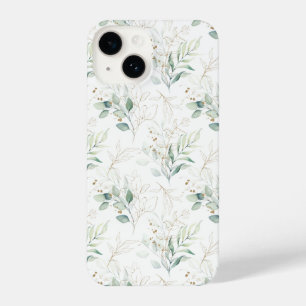 Mint Green Pastel Floral Greenery Pattern iPhone 14 Case