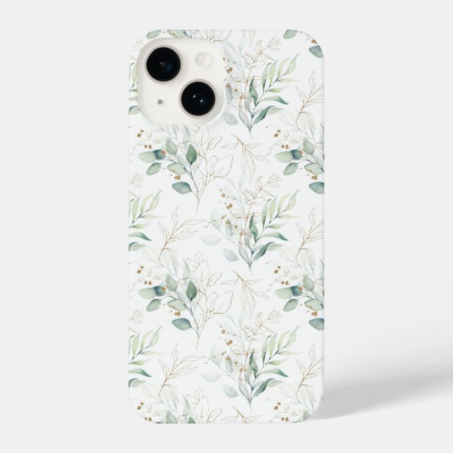 Mint Green Pastel Floral Greenery Pattern iPhone Case (Back)