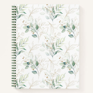 Mint Green Pastel Floral Greenery Pattern Notebook