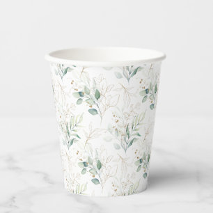 Mint Green Pastel Floral Greenery Pattern Paper Cups