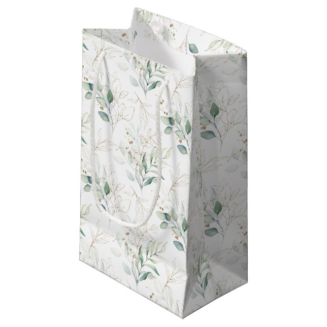 Mint Green Pastel Floral Greenery Pattern Small Gift Bag (Front Angled)