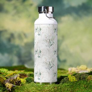 Mint Green Pastel Floral Greenery Pattern Water Bottle