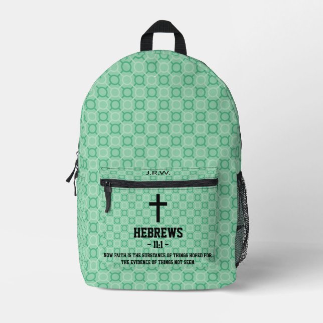 Mint Green Pattern Bible Chapter Verse Christian Printed Backpack (Front)