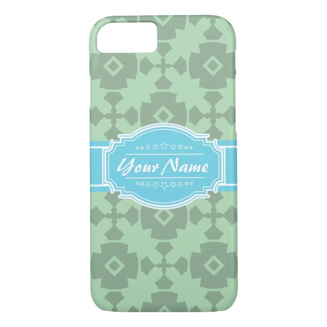 Mint Green pattern with Personalized Name Case-Mate iPhone Case (Back)