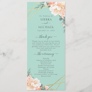 Mint Green Peach Cream Gold Geometric Wedding Program