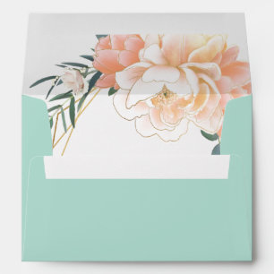 Mint Green Peach Cream Gold Wedding Invitation Envelope