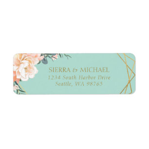 Mint Green Peach Cream Gold Wedding Return Address