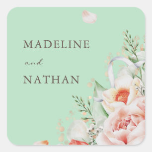Mint Green & Peach Floral Bouquet Envelope Seals