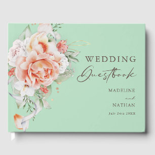 Mint Green & Peach Floral Wedding Guest Book