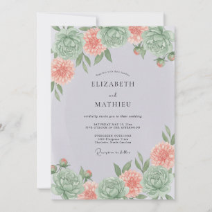 Mint Green Peach Polished Spring Wedding Invitation