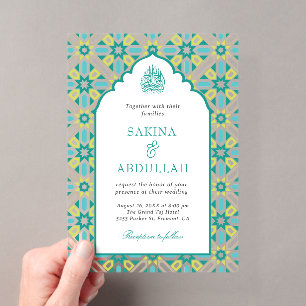 Mint Green Persian Mosaic Muslim Wedding Acrylic Invitations