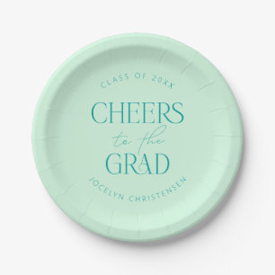 Mint Green Personalized Cheers Grad Party Paper Plate