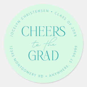 Mint Green Personalized Cheers to the Grad Classic Round Sticker