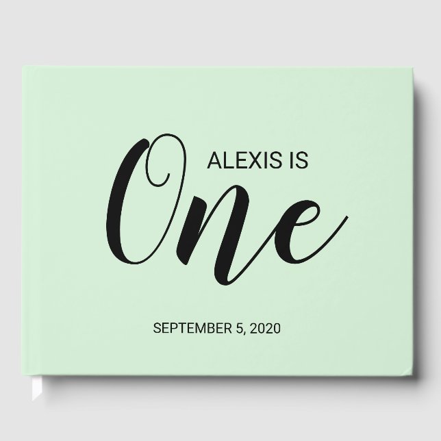 Mint Green Personalized First Birthday Guestbook (Front)