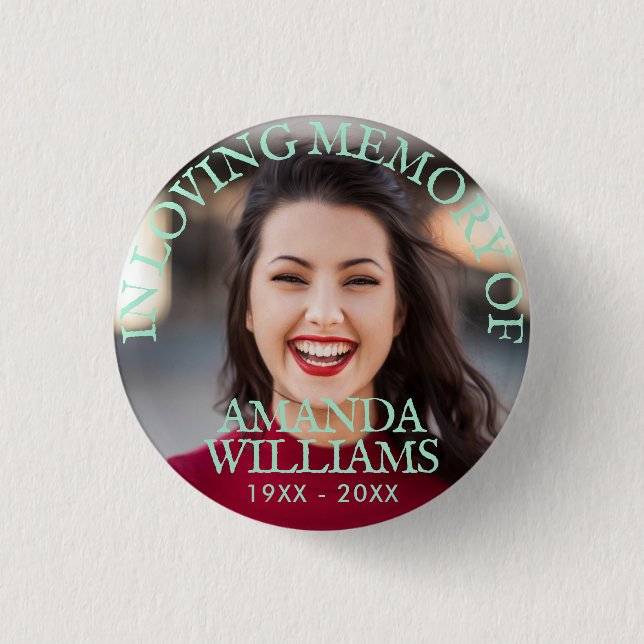 Mint Green Personalized Photo Memorial 1 Inch Round Button (Front)