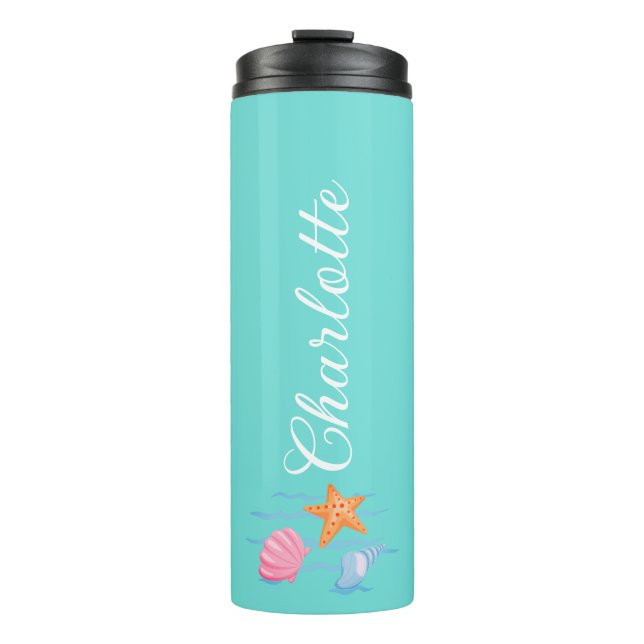 Mint Green Personalized Seashells  Thermal Tumbler (Front)
