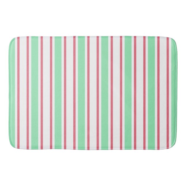 Mint green, pink and white candy stripes bath mat (Front)